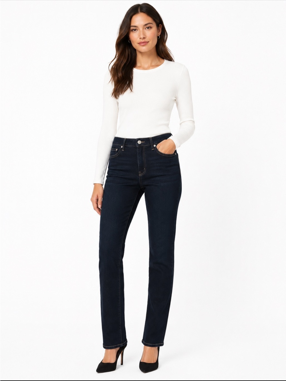 Paige Skyline Straight Jeans Womens 32 Dark Wash Stretch Denim USA